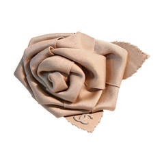 Chanel Khaki Beige Silk Rose Brooch