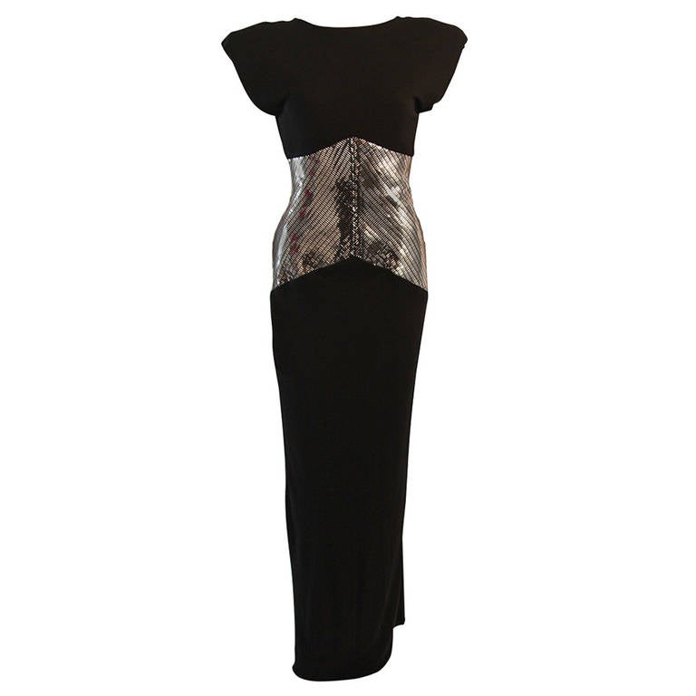 Ravishing Vicky Tiel Black Futurism Gown with Metallic Detail
