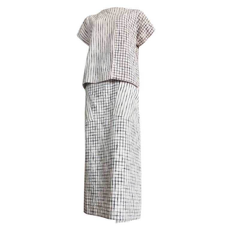 1980's ISSEY MIYAKE Woven ikat 2pc. skirt set For Sale