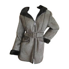 Fendi Belted Shearling Coat with Hood