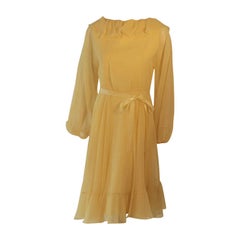 Travilla Yellow Chiffon Cocktail Dress, circa 1970