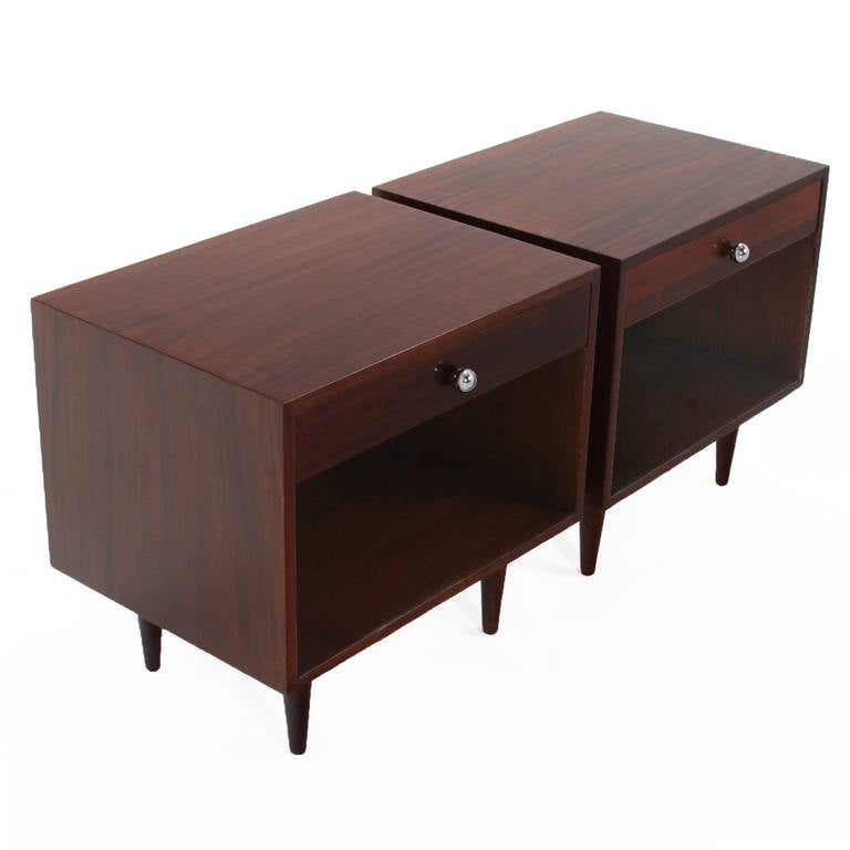 Chrome Pair of Walnut Night Stands by Harvey Probber