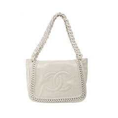 Chanel Pearl White Patent Leather Resin Chain Flap Bag