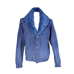 VERSACE BLUE 100% CASHMERE and BEAVER FUR MEN'S CARDIGAN