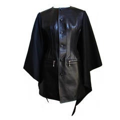 JUNYA WATANABE COMME DES GARCONS jet black wool and leather cape jacket