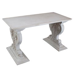 Painted and Carved Wood Base Console Table with Lime Stone Top