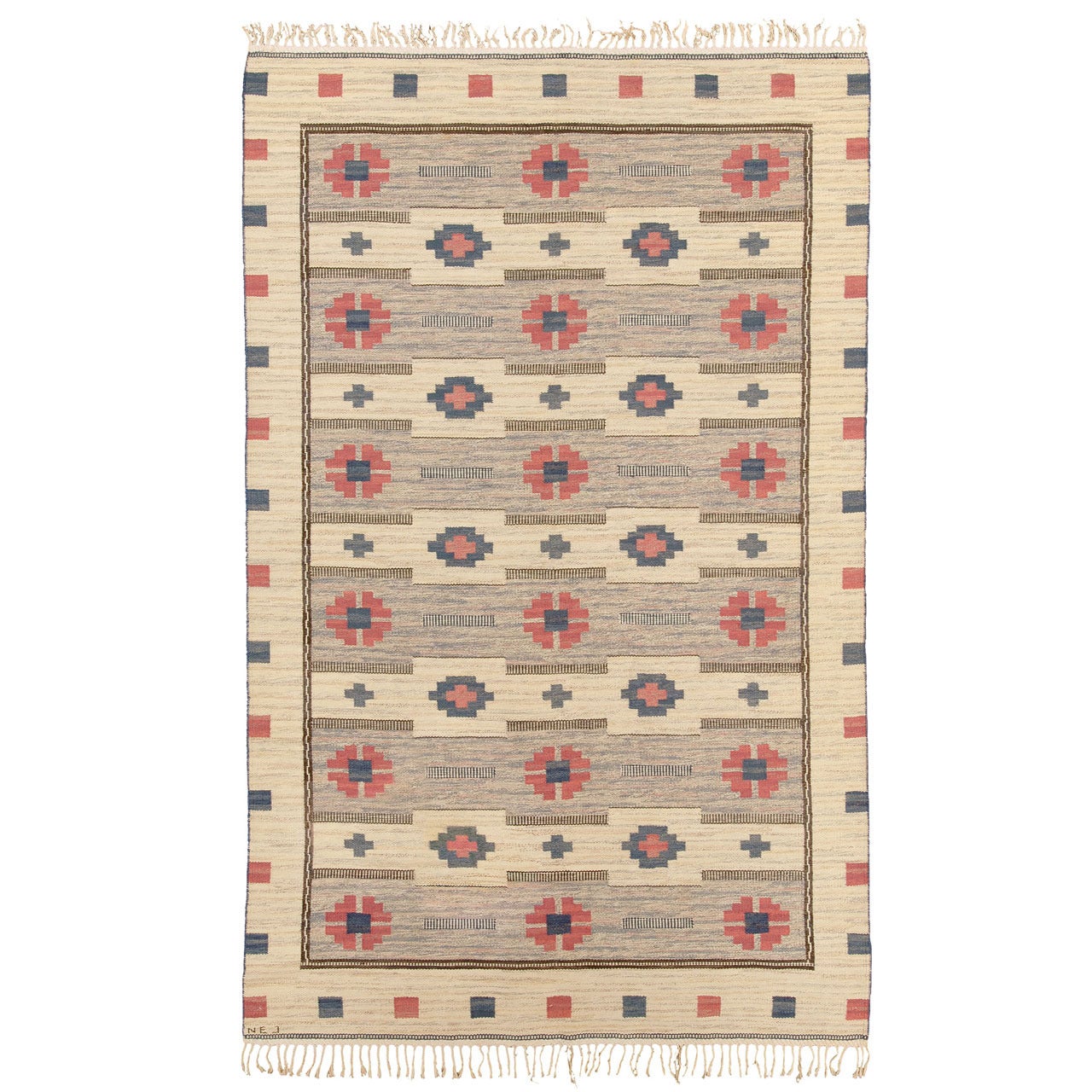 Vintage Swedish Flat-Weave Carpet