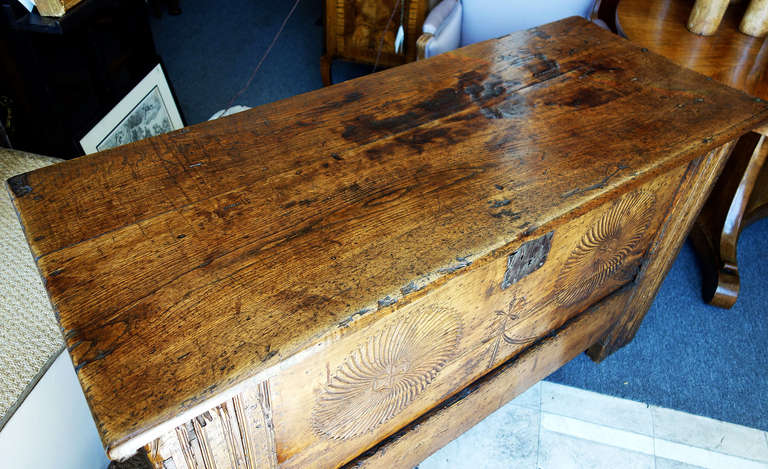 18th Century Walnut Spanish Carved Trunk