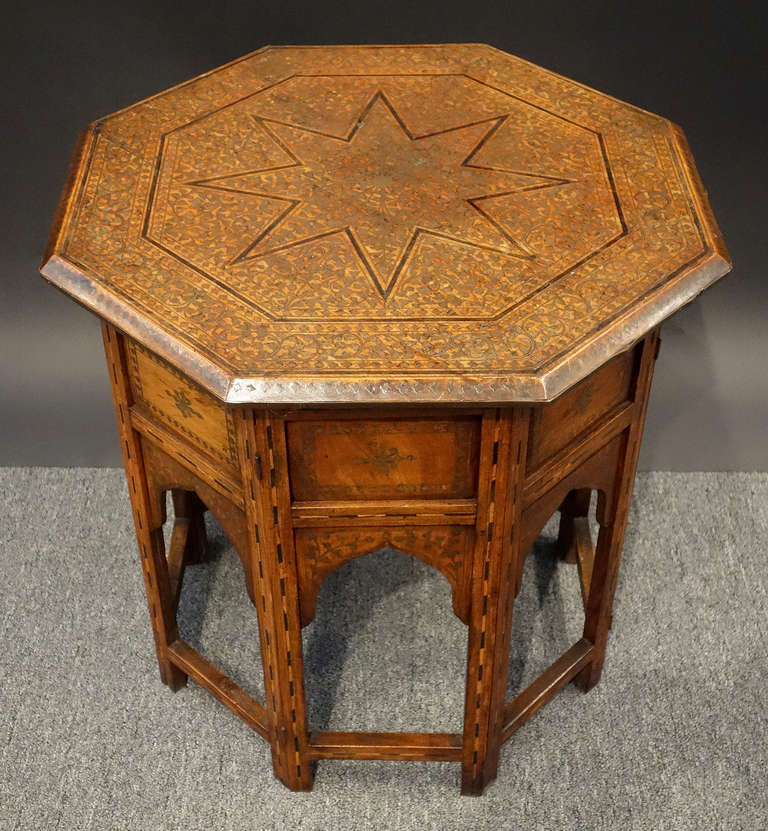 Islamic 19th Century Moorish Steel and Ebony Inlaid Table For Sale