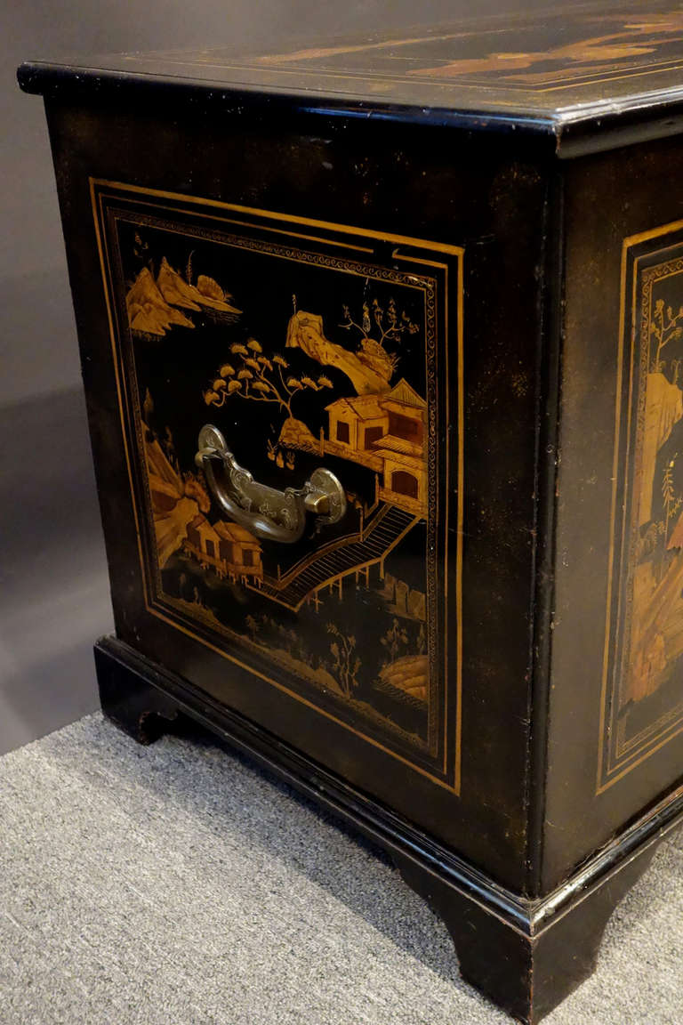 Wood 18th Century Chinoiserie Trunk with Brass Hardware For Sale