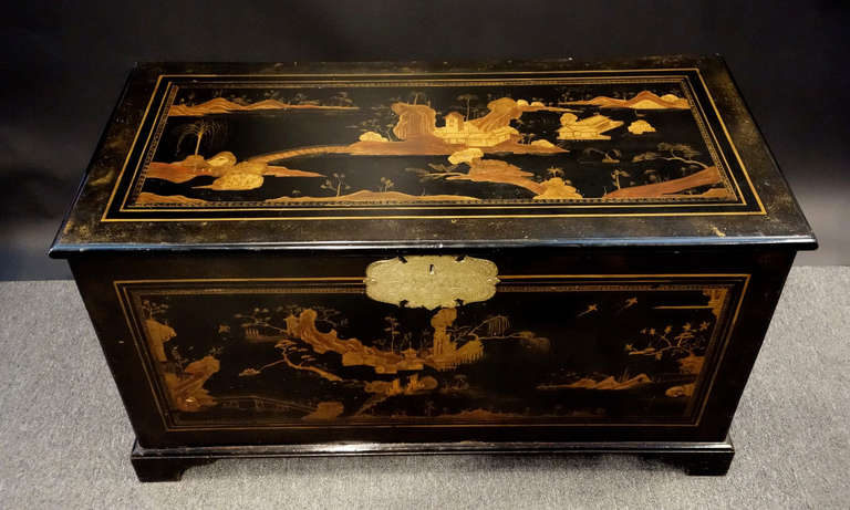 18th Century and Earlier 18th Century Chinoiserie Trunk with Brass Hardware For Sale