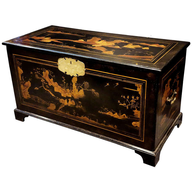 18th Century Chinoiserie Trunk with Brass Hardware For Sale