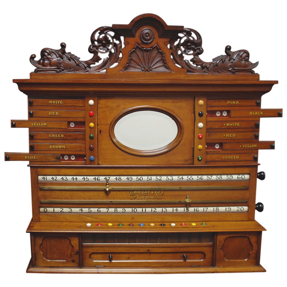 Carved Wall-Mounted Billiard, Snooker, or Pool Scoring Cabinet