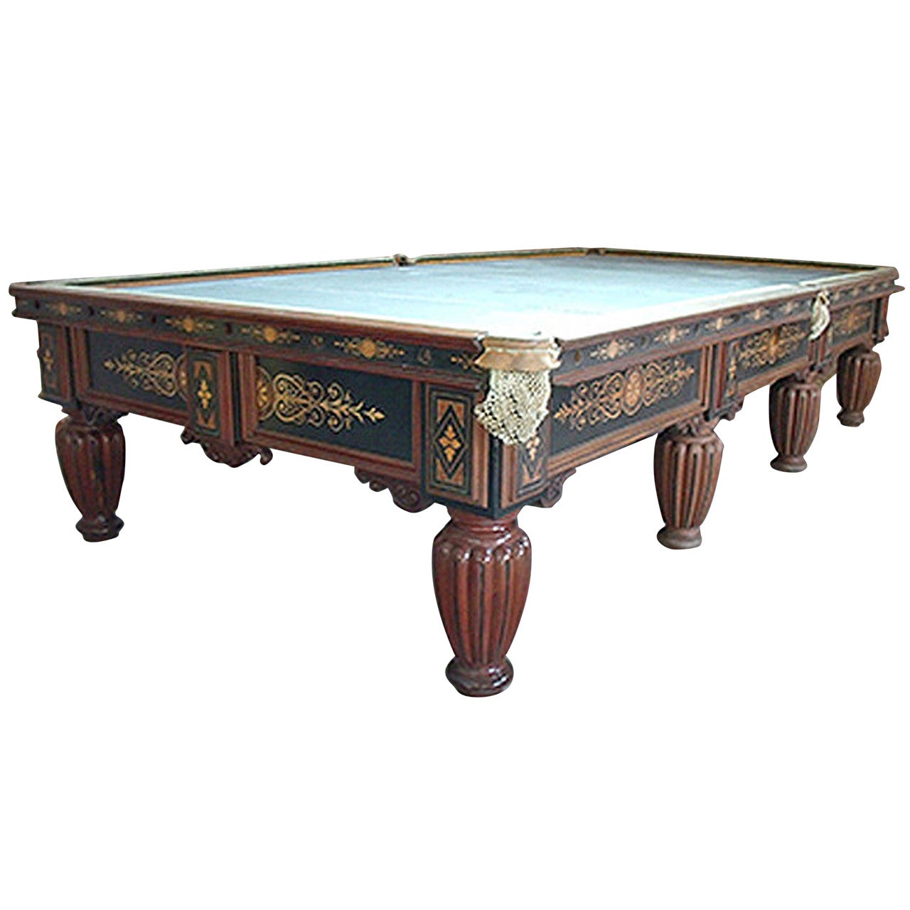 Billiard Snooker Games Table carved and Inlaid Walnut, Cox & Yeman of London For Sale