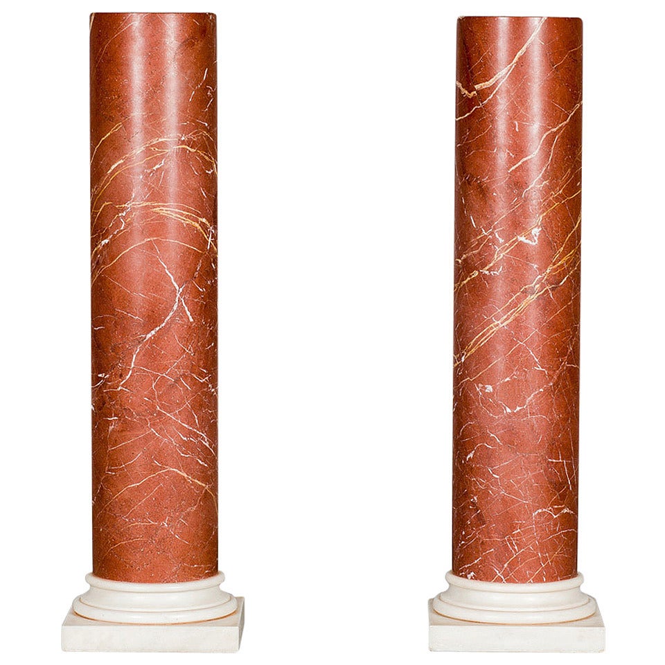 19th Century Decorative Pair of Red Marble Half Columns with White Marble Base For Sale