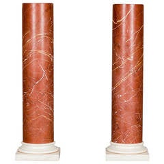 19th Century Decorative Pair of Red Marble Half Columns with White Marble Base
