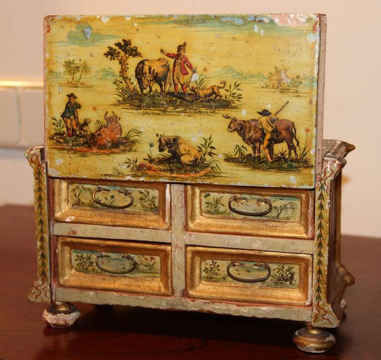 Louis XIV Early 18th c. tiny venetian chest of drawers with  'Arte Povera' lacquer For Sale