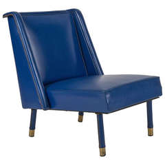 Blue Leatherette Fireside Chair by Jacques Quinet