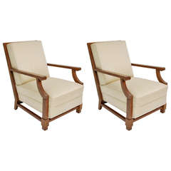 Pair of Oak Armchairs by Jacques Adnet