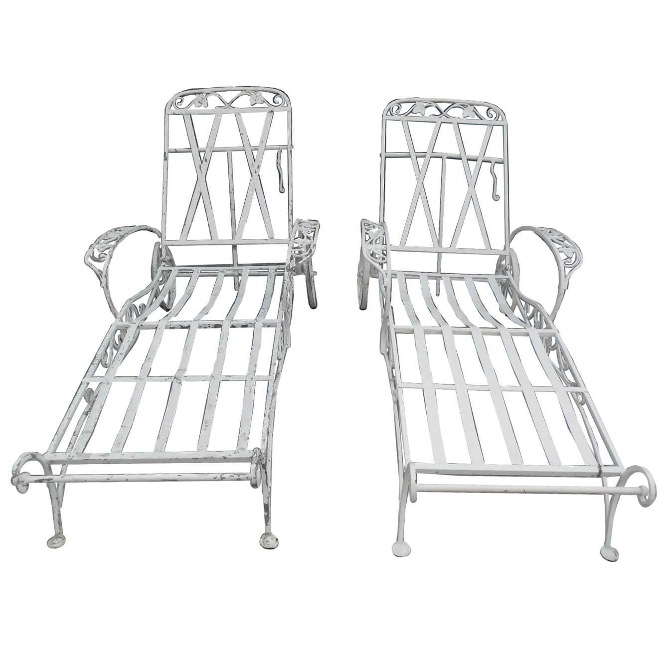 Salterini Chaise Lounges, Mt Vernon Pattern in Wrought Iron, Four available