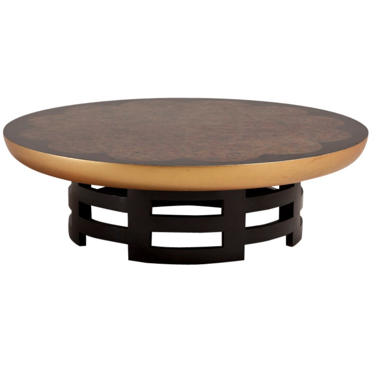 Asian Modern Circular Coffee Table with Oil Spot Finish For Sale