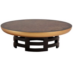 Asian Modern Circular Coffee Table with Oil Spot Finish
