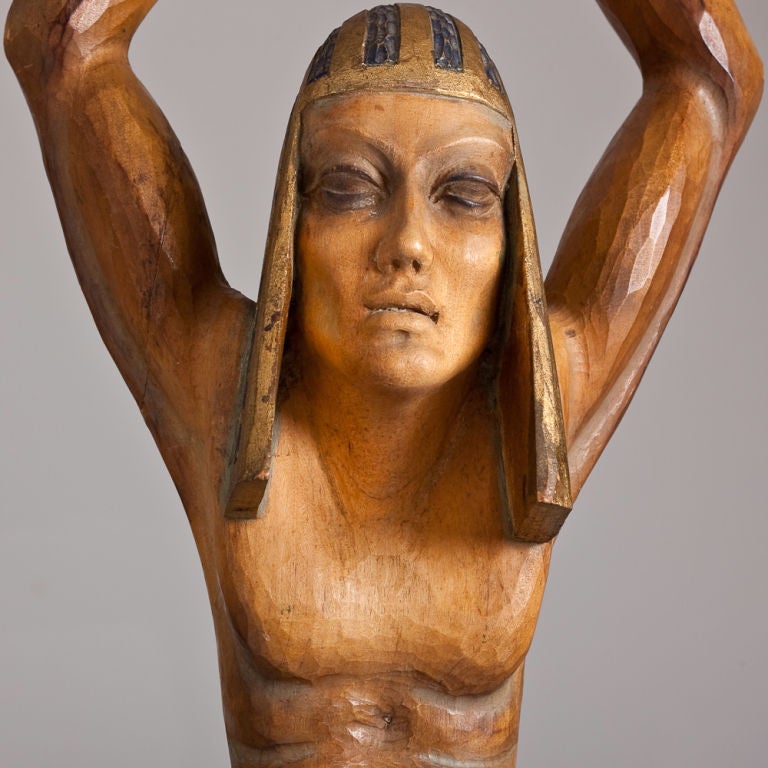 Large 1940s Wooden Carved Egyptian Figure In Good Condition For Sale In London, GB
