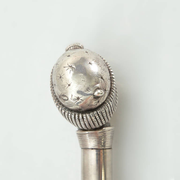 Art Deco Female Head, Silver and Wood Cane or Walking Stick (Art déco)