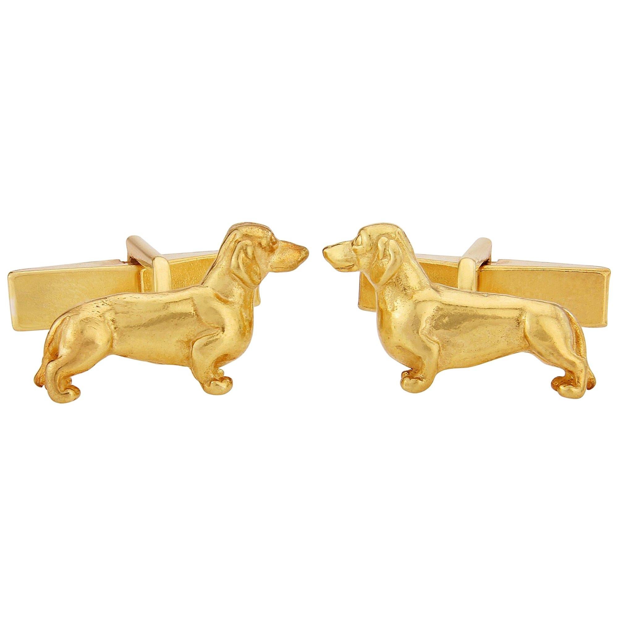 Contemporary Dachshund Cufflinks in 9 Karat Gold Vermeil For Sale