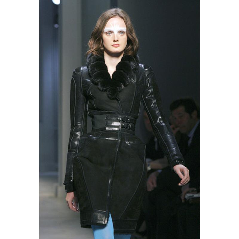 Black Balenciaga Shearling Lined Suede and Leather Runway Coat, 2007 