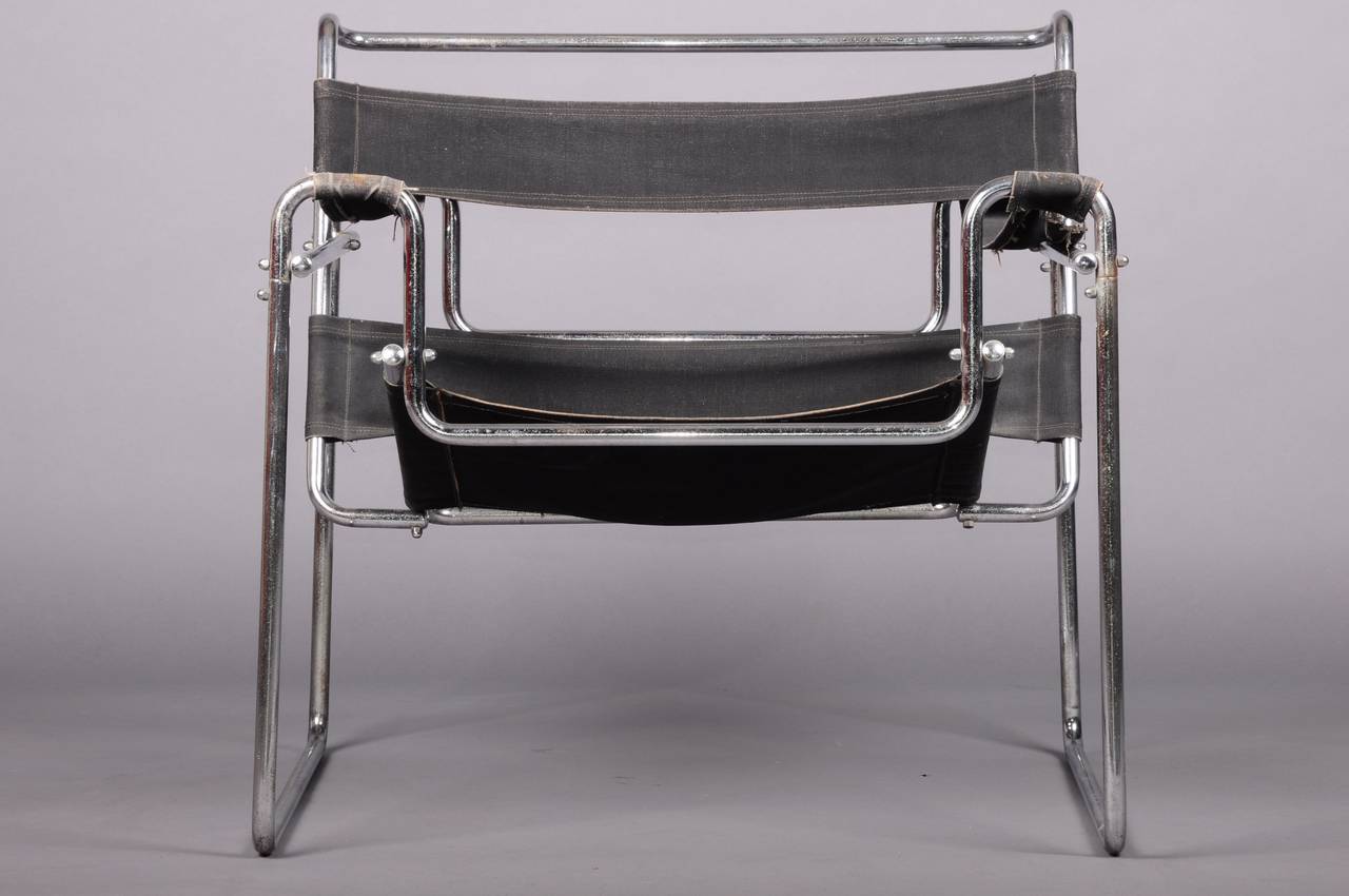 a B 3 armchair by Marcel Breuer for standar mobel manufactured by Thonet France after 1945 chromium plated tubular steel