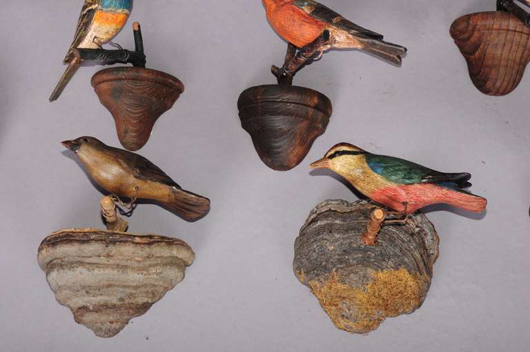 Mid-20th Century Set of Twelve Wooden Birds
