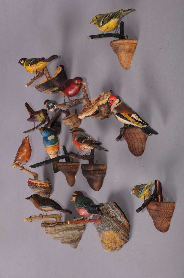 set of twelve wooden  paint bird