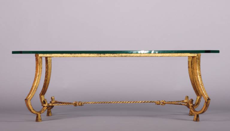 Mid-20th Century Maison Ramsay Superb Gold Leaf Wrought Iron Rope and Knots Coffee Table