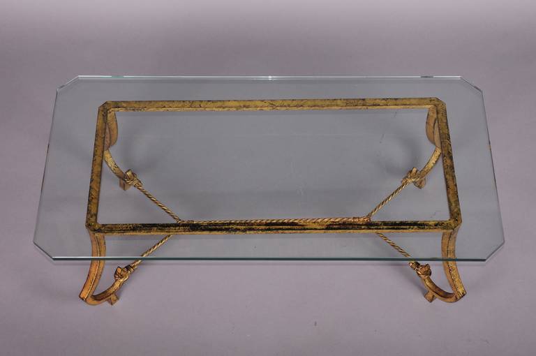 French Maison Ramsay Superb Gold Leaf Wrought Iron Rope and Knots Coffee Table