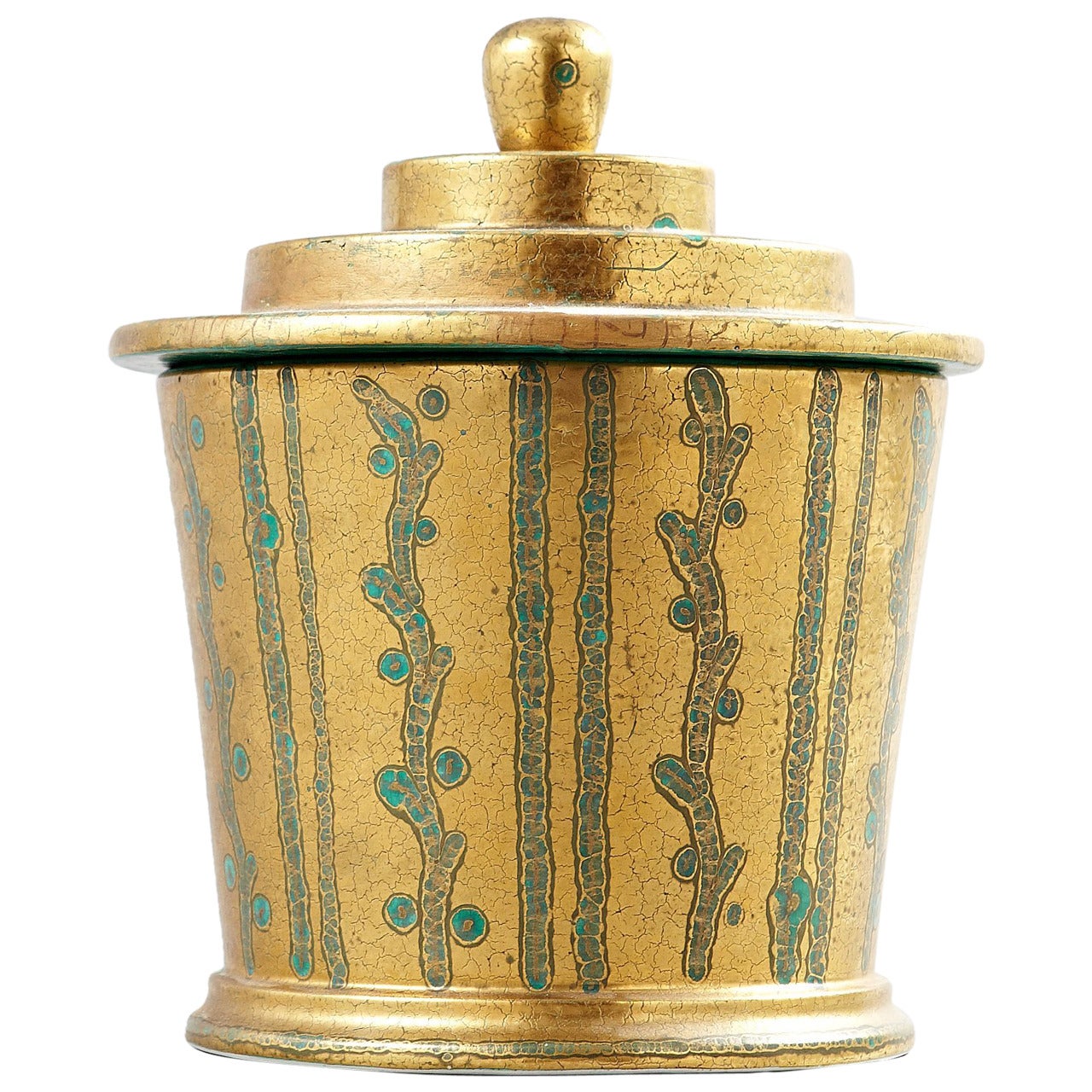 Wilhelm Kage Gilt Tobacco Jar with Tendril Ornament, Signed 1930 For Sale