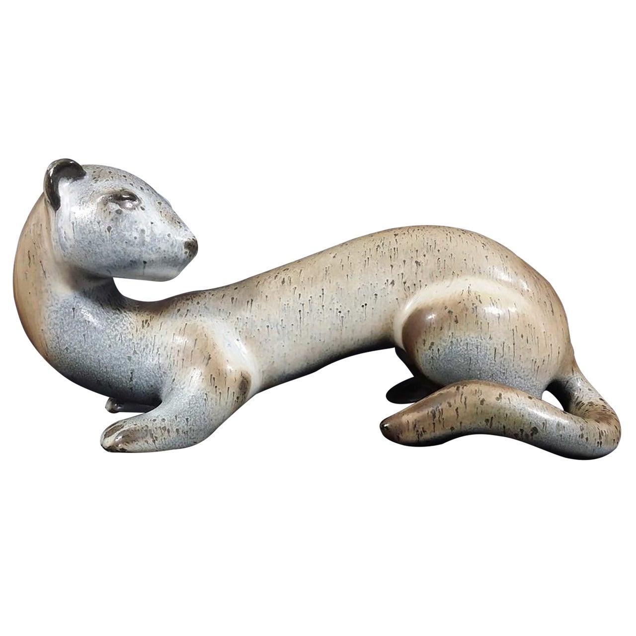 Ceramic Weasel Sculpture by Gunnar Nylund For Sale