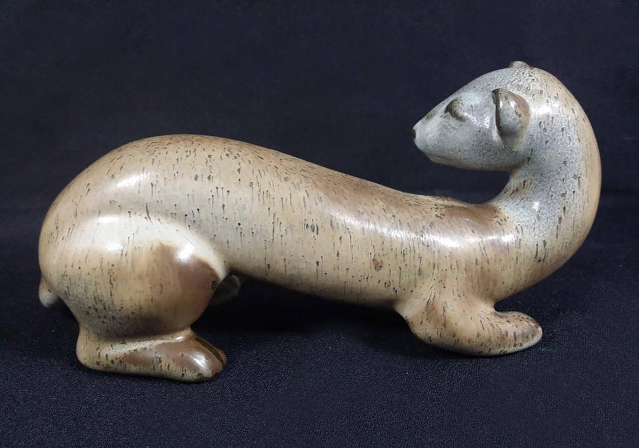 Swedish Ceramic Weasel Sculpture by Gunnar Nylund For Sale