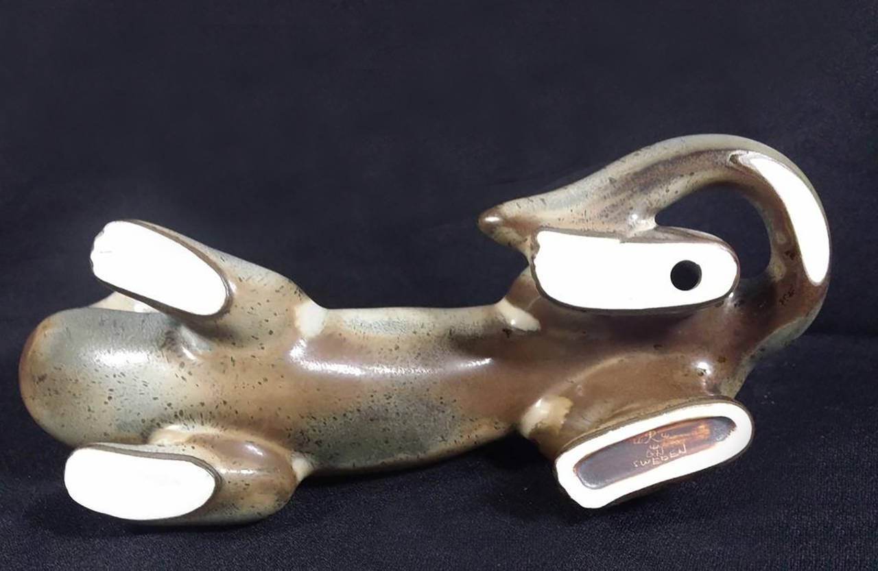 Ceramic Weasel Sculpture by Gunnar Nylund In Excellent Condition For Sale In Zurich, CH