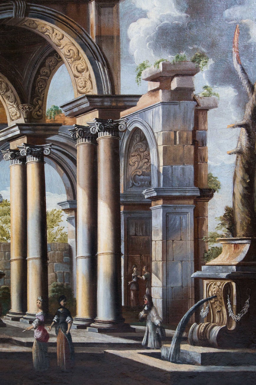 Pair of Architectural Ruins Paintings by Leonardo Coccorante, Naples, 1680-1750 In Excellent Condition For Sale In Moncalvo, IT