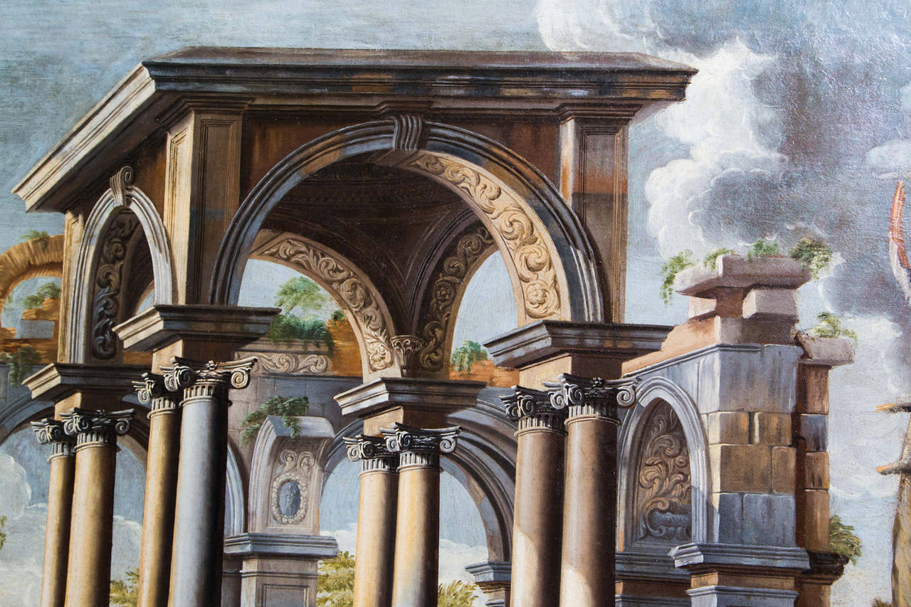 18th Century and Earlier Pair of Architectural Ruins Paintings by Leonardo Coccorante, Naples, 1680-1750 For Sale