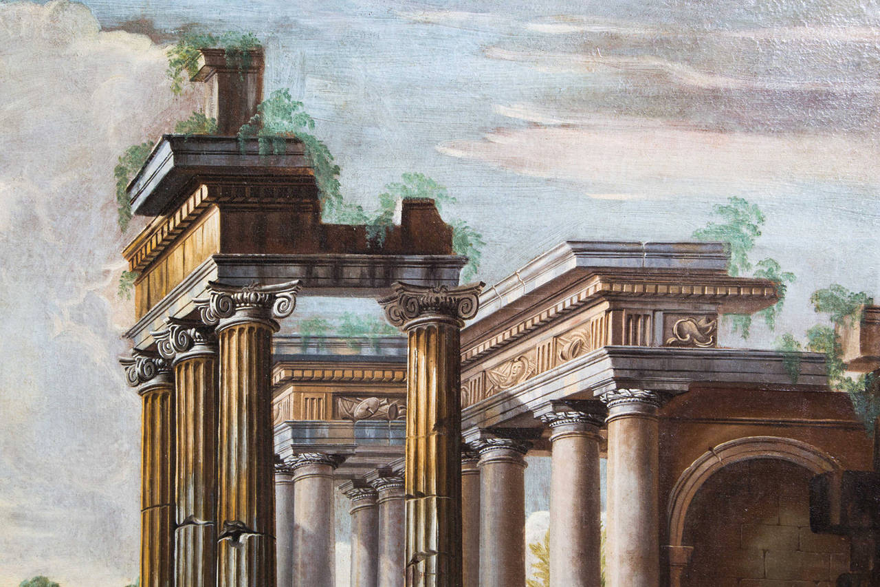 Pair of Architectural Ruins Paintings by Leonardo Coccorante, Naples, 1680-1750 For Sale 2