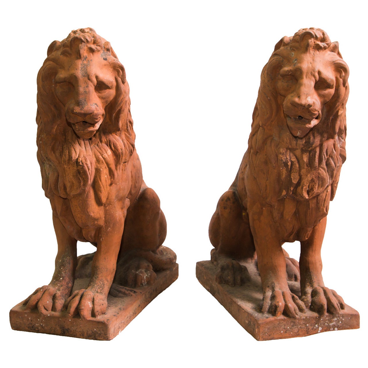 19th Century Pair of Terracotta Italian Lion Sculptures at 1stDibs