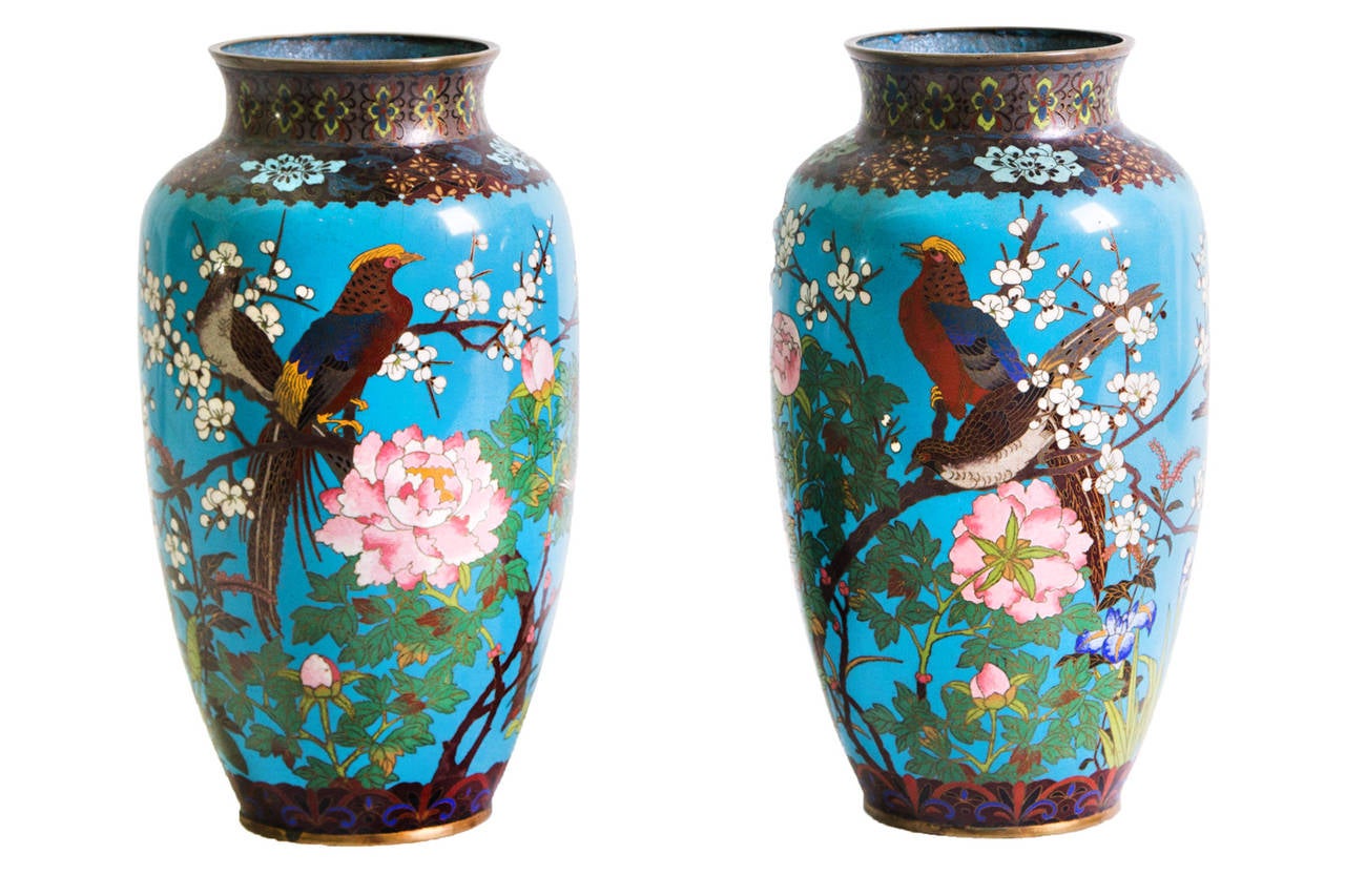 Beautiful pair of cloisonnè vases.