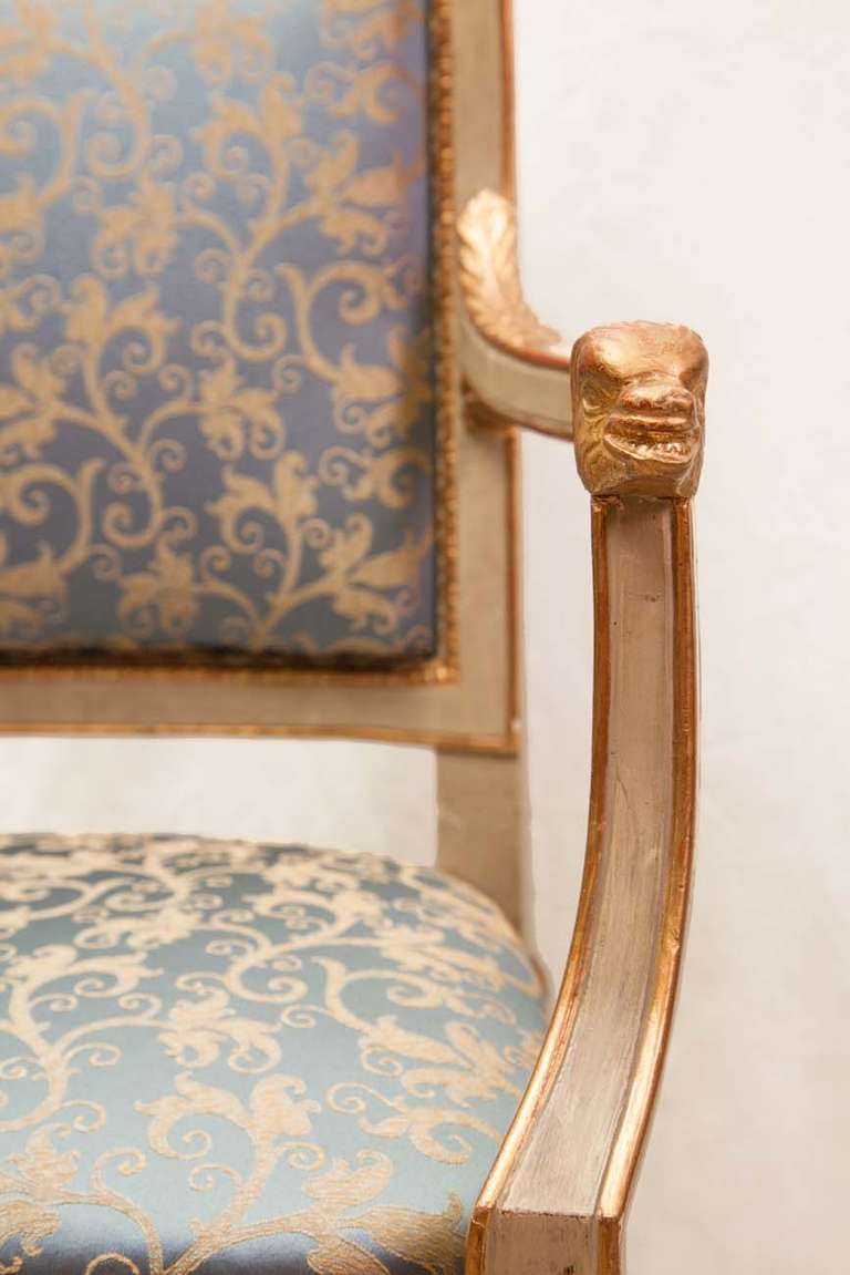 Pair of Directoire armchairs in laque and gold, Piedmont (Italy) 1795-1805