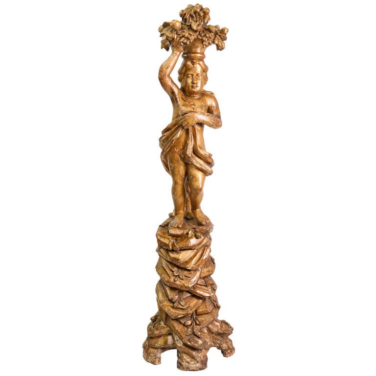 17th Century Italian Golden Wood Statue For Sale at 1stDibs