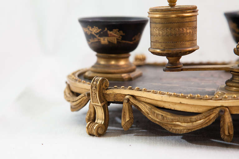 French Gilt and Papier Machè Inkwell from the second half of the 19th century.