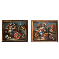 18th Century Pair of "Still Life" Paintings from Naples with Coeval Frame