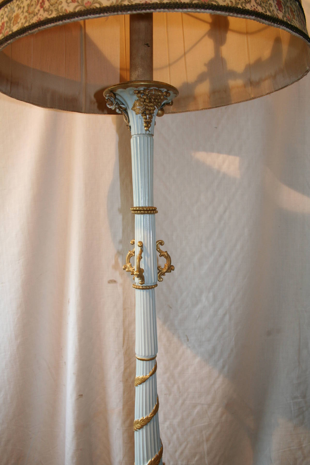 French 20th Century Limoges Lamp, Golden and Light Blue