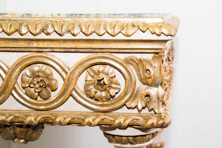 Superb Roman laqued and golden console with original marble. Louis XVI 1780 Circa